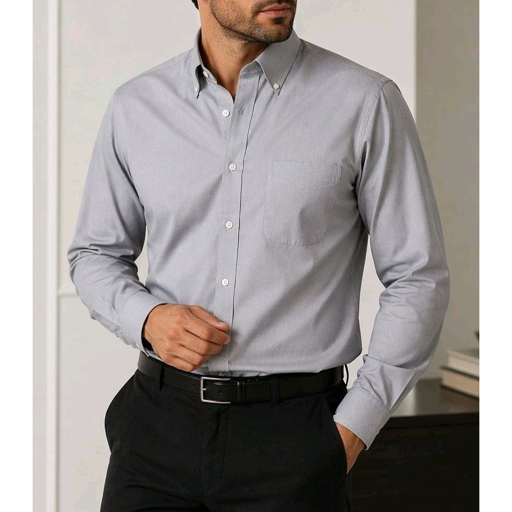 Arrow Mens Dress Shirt 15 32/33 Gray Wrinkle Free Pinpoint NWT Cotton Blend